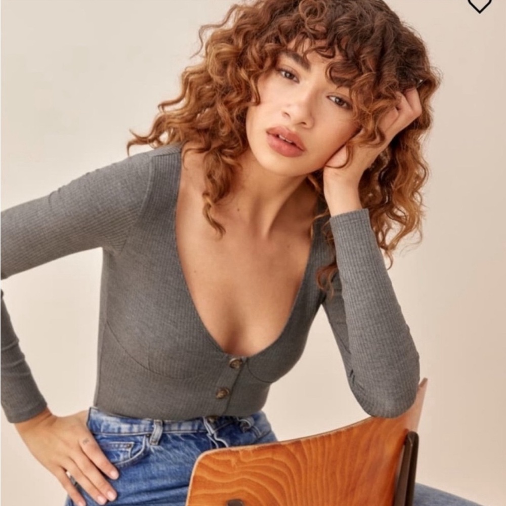 Reformation Woman’s Gray Ribbed Long Sleeve Top Size XXS